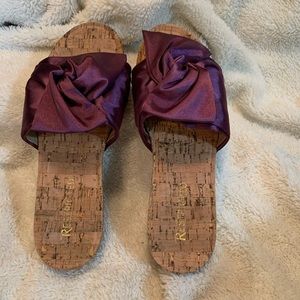 Cork and satin slide sandals